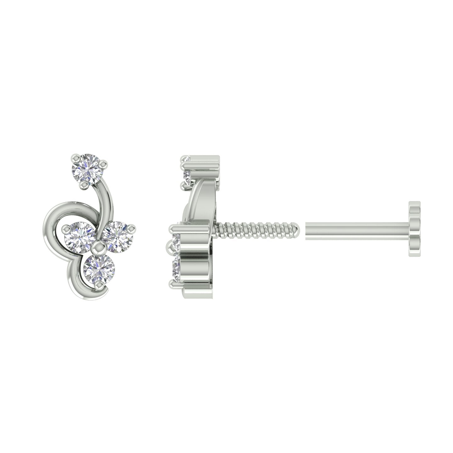 18k White Gold Round Brilliant Cut Statement Diamond Nose Pin with Screwback of 0.03 Carat