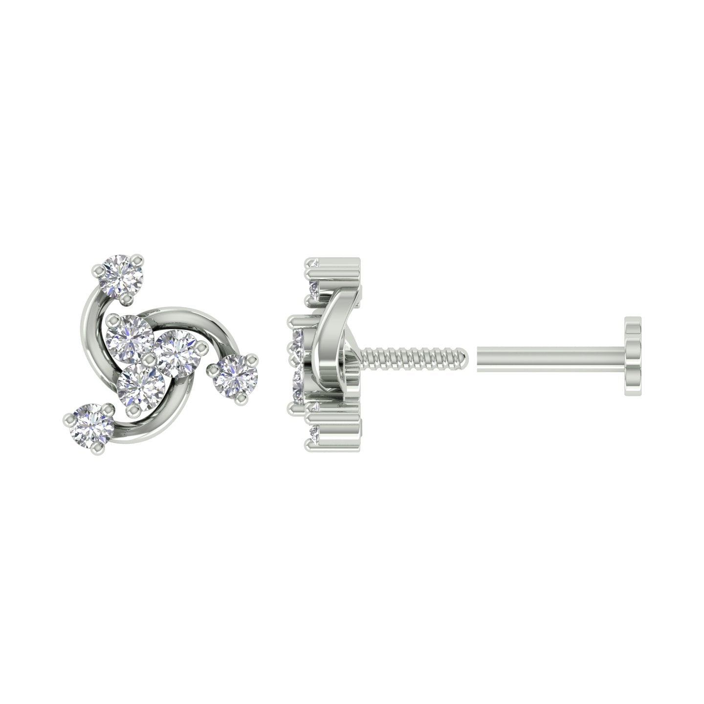 18k White Gold Round Brilliant Cut Sparkling Diamond Nose Pin with Screwback of 0.05 Carat