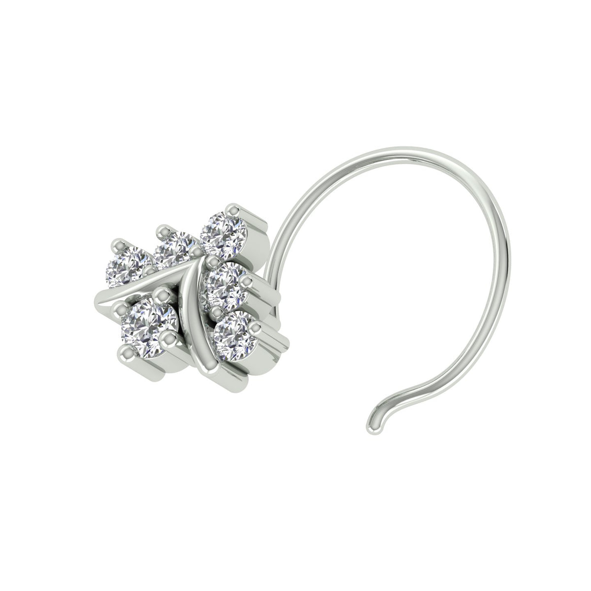 18k White Gold Round Brilliant Cut Minimalist Diamond Nose Pin with Wire of 0.06 Carat