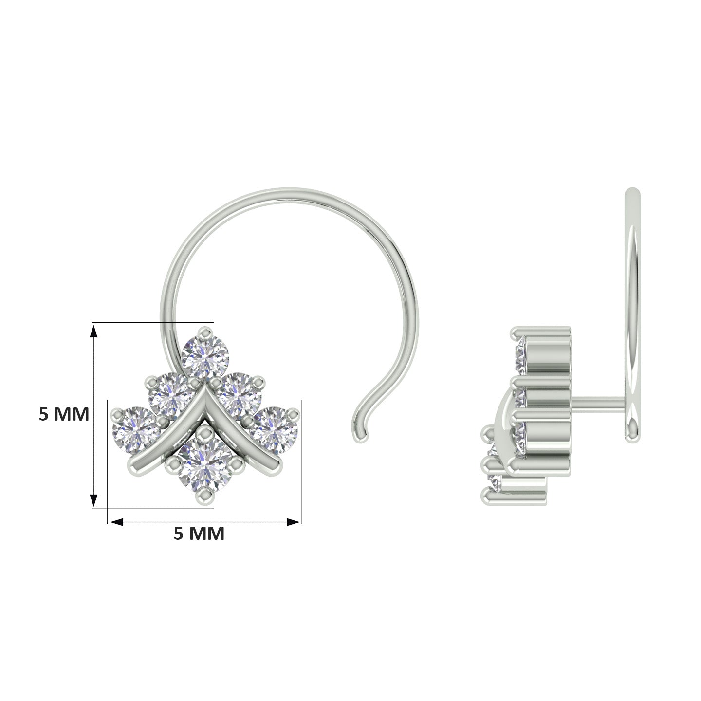 18k White Gold Round Brilliant Cut Minimalist Diamond Nose Pin with Wire of 0.06 Carat