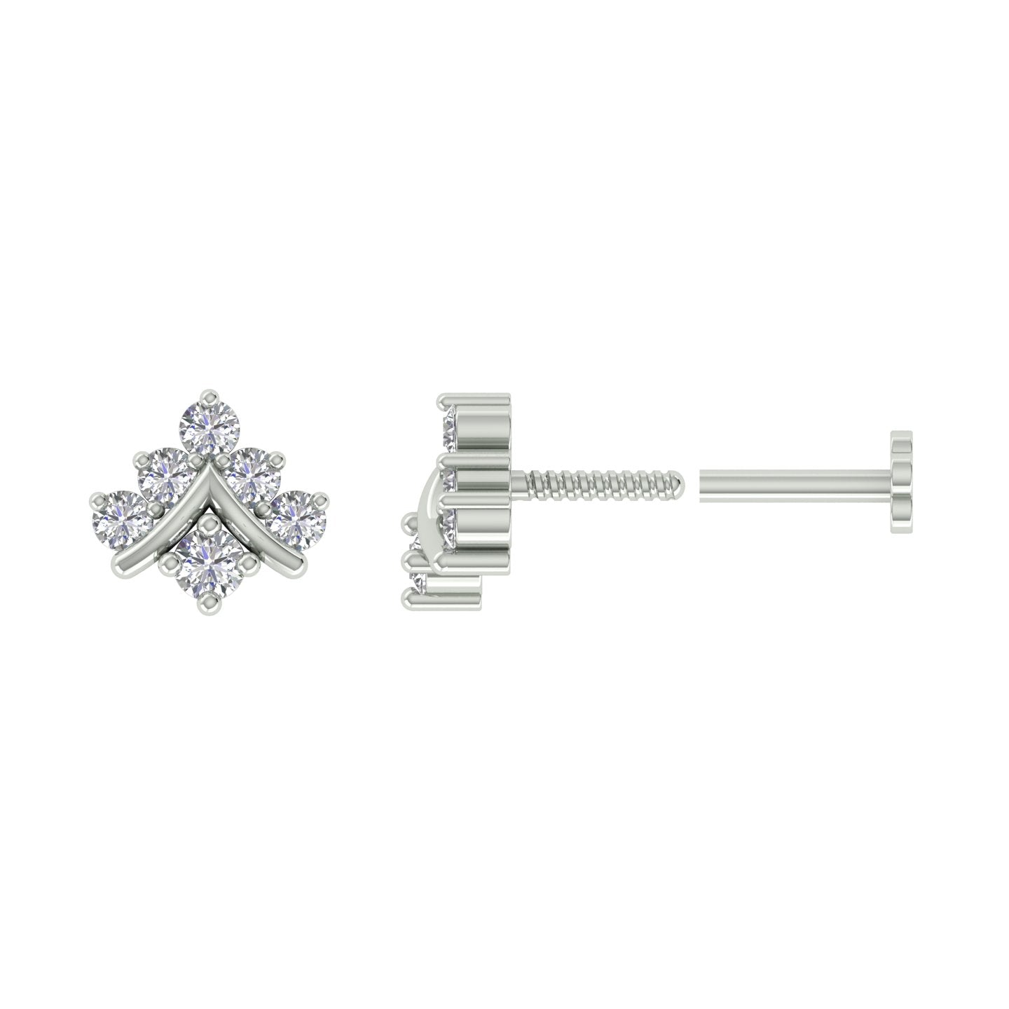 18k White Gold Round Brilliant Cut Elegant Diamond Nose Pin with Screwback of 0.06 Carat