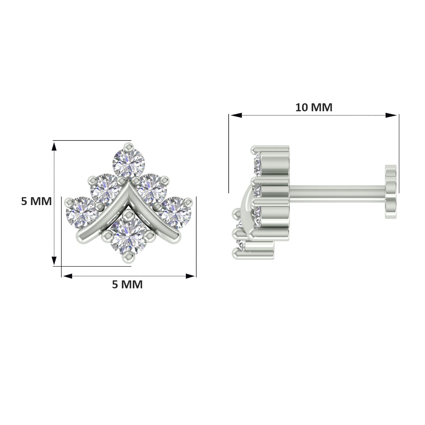 18k White Gold Round Brilliant Cut Elegant Diamond Nose Pin with Screwback of 0.06 Carat