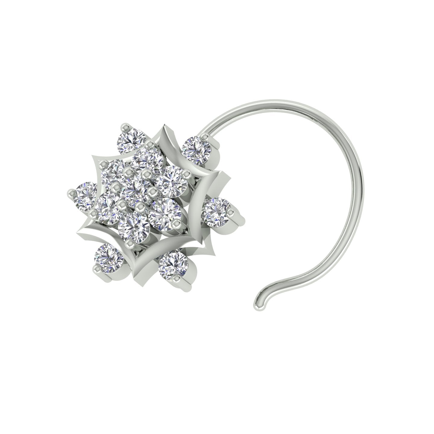 18k White Gold Round Brilliant Cut Contemporary Diamond Nose Pin with Wire of 0.07 Carat