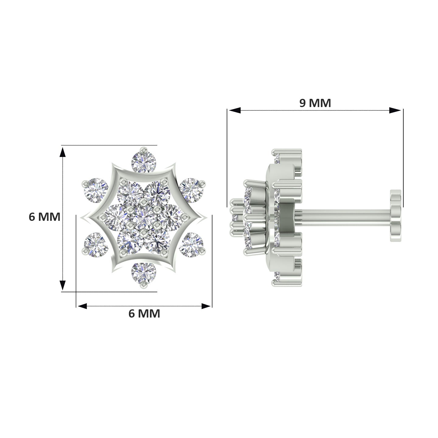 18k White Gold Round Brilliant Cut Alluring Diamond Nose Pin with Screwback of 0.07 Carat