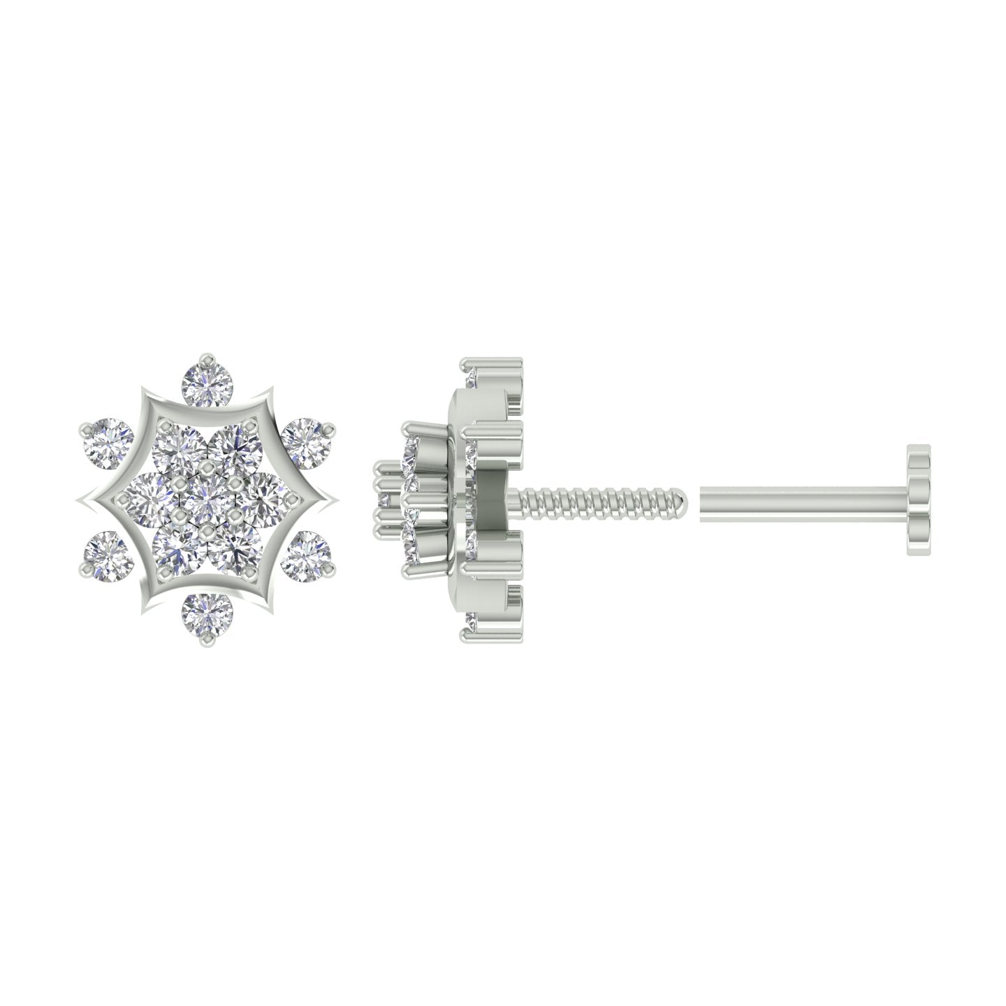 18k White Gold Round Brilliant Cut Alluring Diamond Nose Pin with Screwback of 0.07 Carat