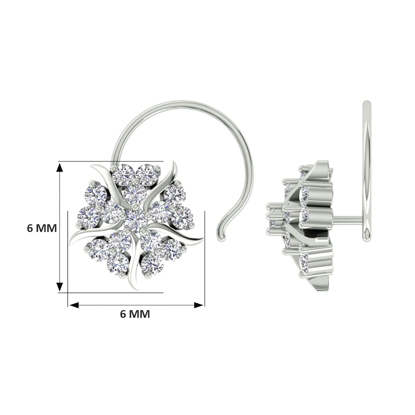 18k White Gold Round Brilliant Cut Delicate Diamond Nose Pin with Wire of 0.09 Carat