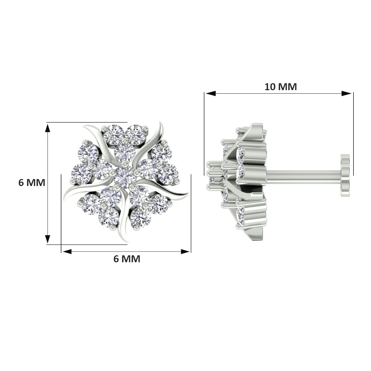 18k White Gold Round Brilliant Cut Eye-catching Diamond Nose Pin with Screwback of 0.09 Carat