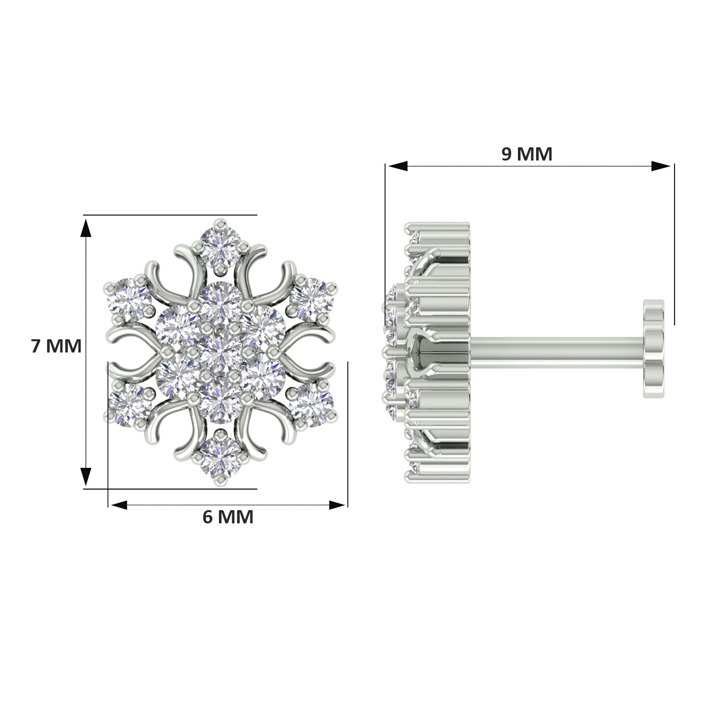 18k White Gold Round Brilliant Cut Artistic Diamond Nose Pin with Screwback of 0.07 Carat