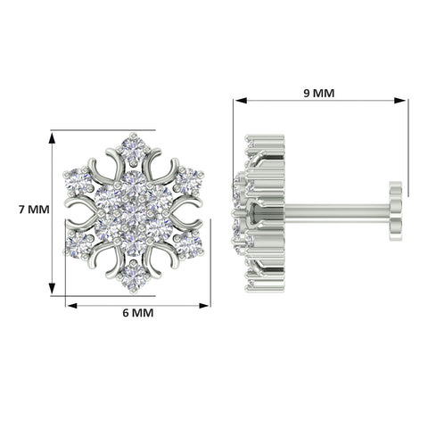 18k White Gold Round Brilliant Cut Artistic Diamond Nose Pin with Screwback of 0.07 Carat