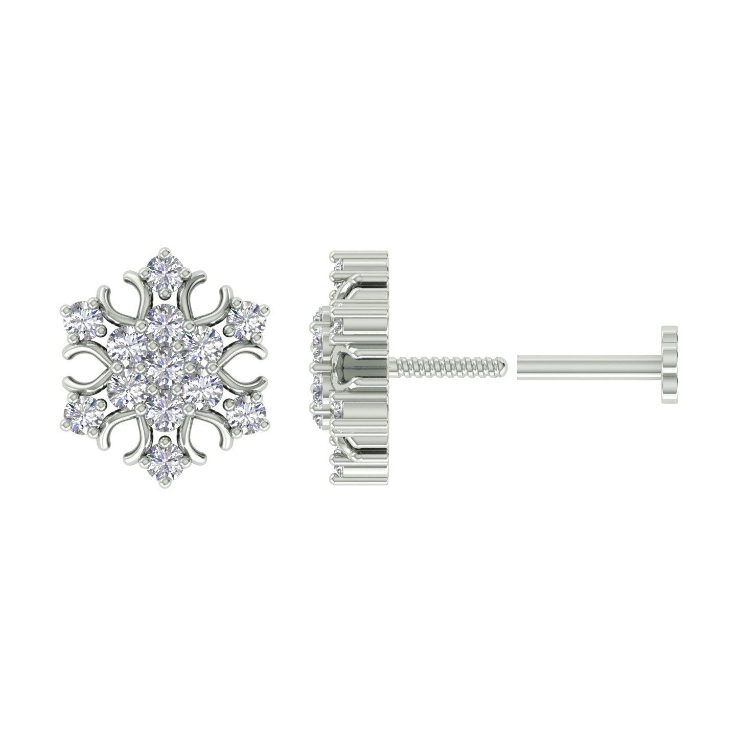 18k White Gold Round Brilliant Cut Artistic Diamond Nose Pin with Screwback of 0.07 Carat