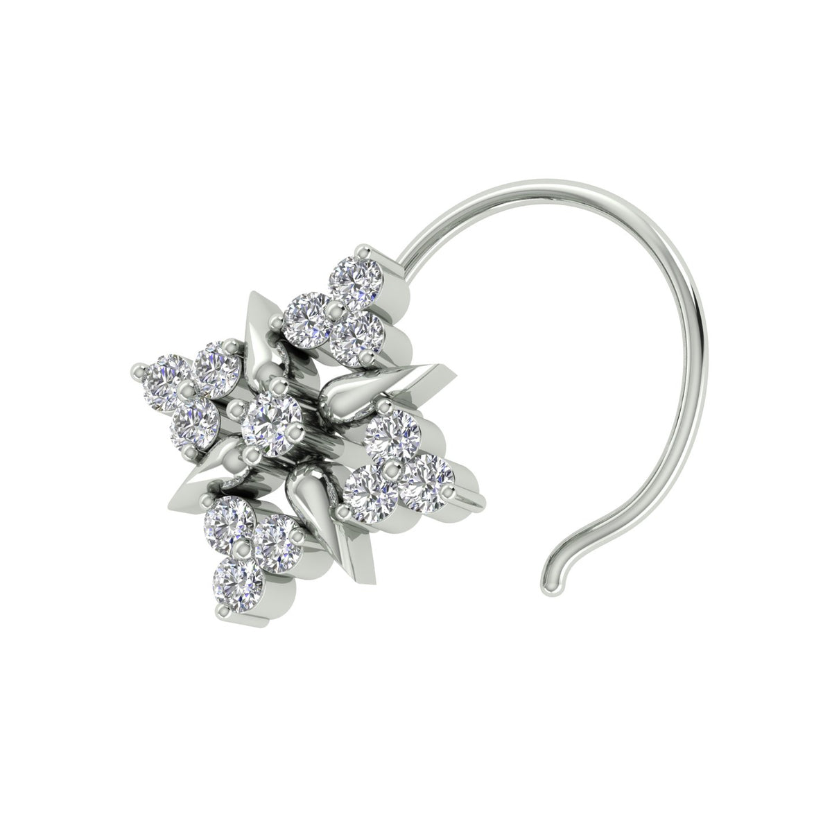 18k White Gold Round Brilliant Cut Petite Diamond Nose Pin with Wire of 0.06 Carat