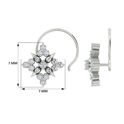 18k White Gold Round Brilliant Cut Petite Diamond Nose Pin with Wire of 0.06 Carat