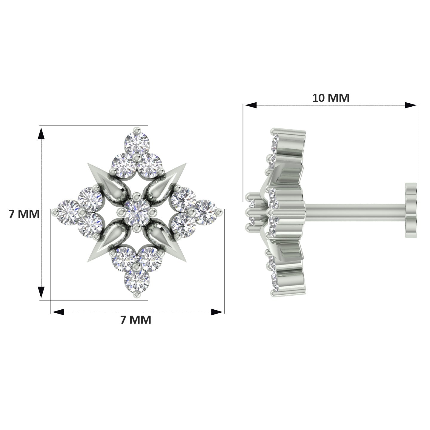 18k White Gold Round Brilliant Cut Chic Diamond Nose Pin with Screwback of 0.06 Carat