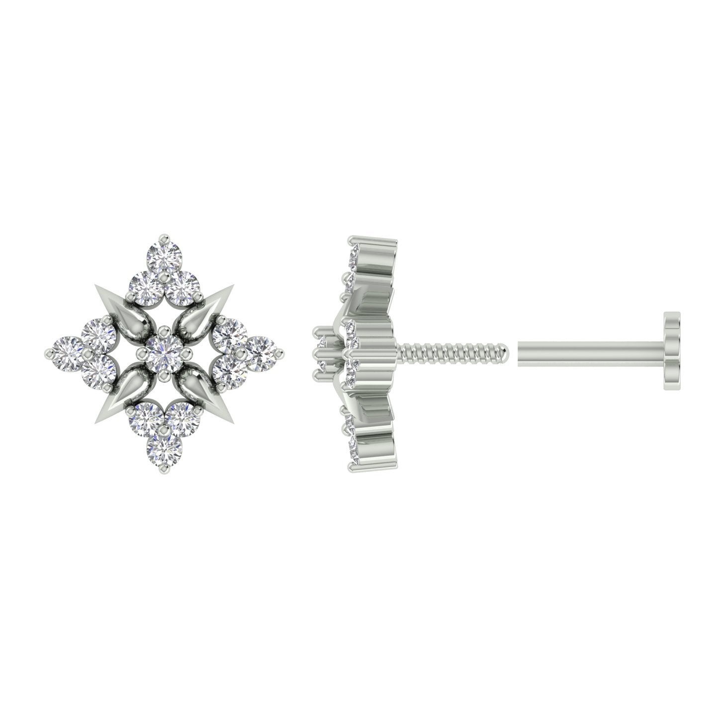 18k White Gold Round Brilliant Cut Chic Diamond Nose Pin with Screwback of 0.06 Carat