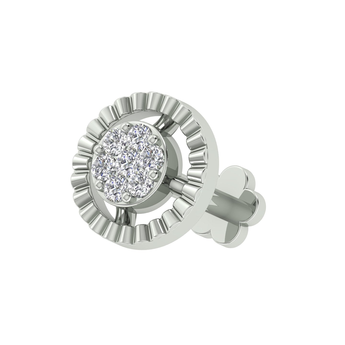 18k White Gold Round Brilliant Cut Shimmering Diamond Nose Pin with Screwback of 0.02 Carat