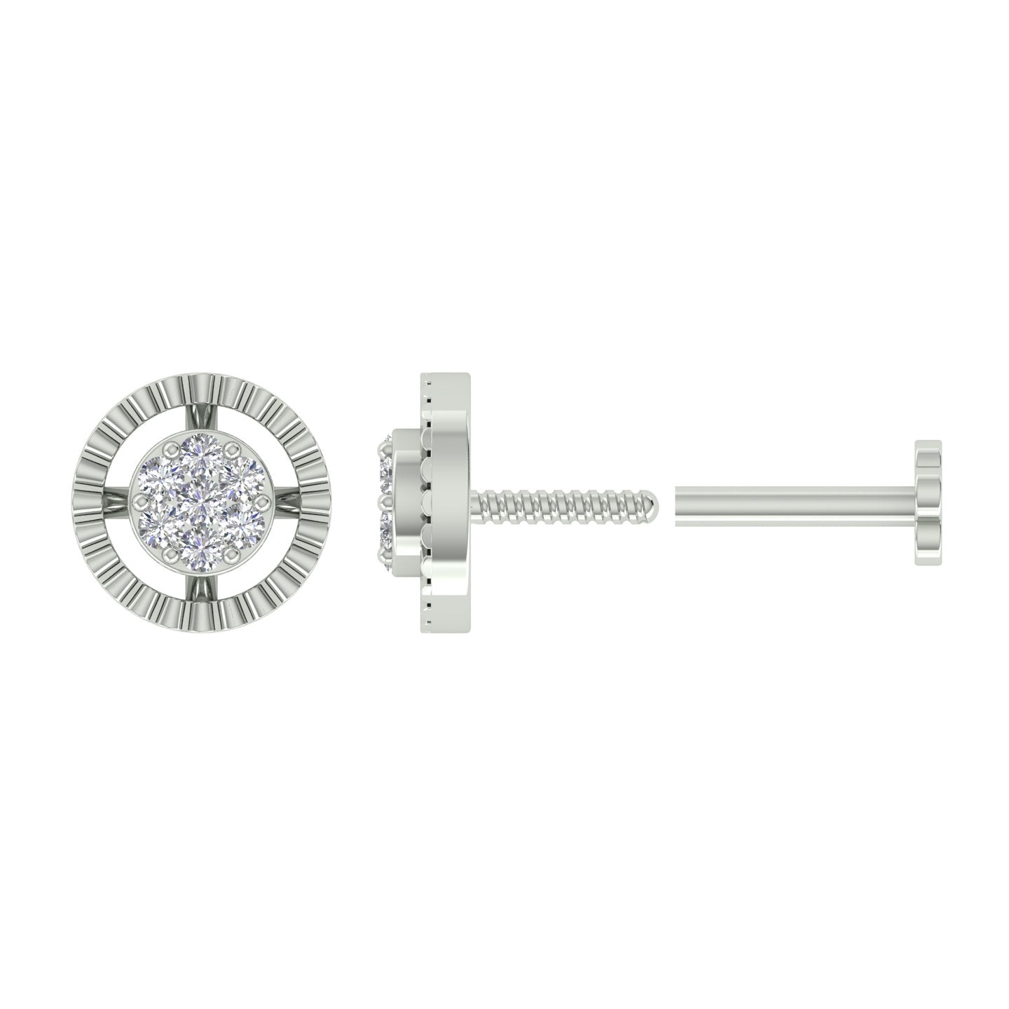 18k White Gold Round Brilliant Cut Shimmering Diamond Nose Pin with Screwback of 0.02 Carat