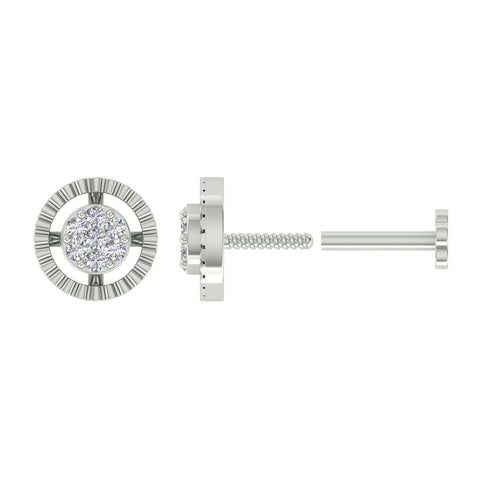 18k White Gold Round Brilliant Cut Shimmering Diamond Nose Pin with Screwback of 0.02 Carat