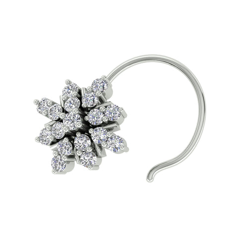 18k White Gold Round Brilliant Cut Exquisite Diamond Nose Pin with Wire of 0.1 Carat