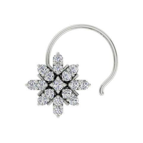 18k White Gold Round Brilliant Cut Exquisite Diamond Nose Pin with Wire of 0.1 Carat