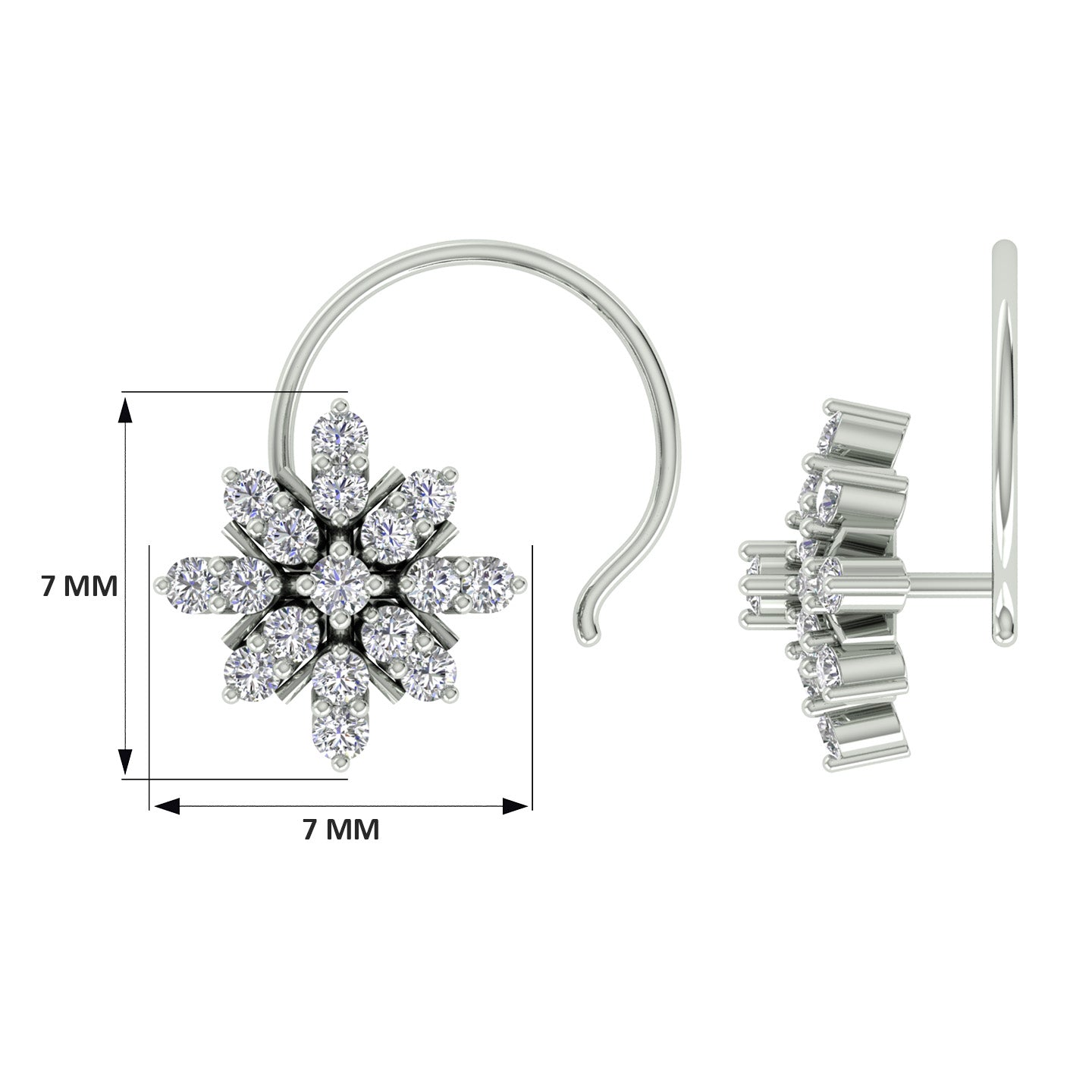 18k White Gold Round Brilliant Cut Exquisite Diamond Nose Pin with Wire of 0.1 Carat