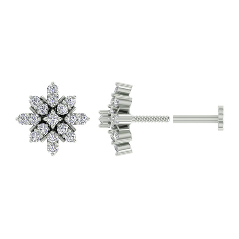 18k White Gold Round Brilliant Cut Classic Diamond Nose Pin with Screwback of 0.1 Carat