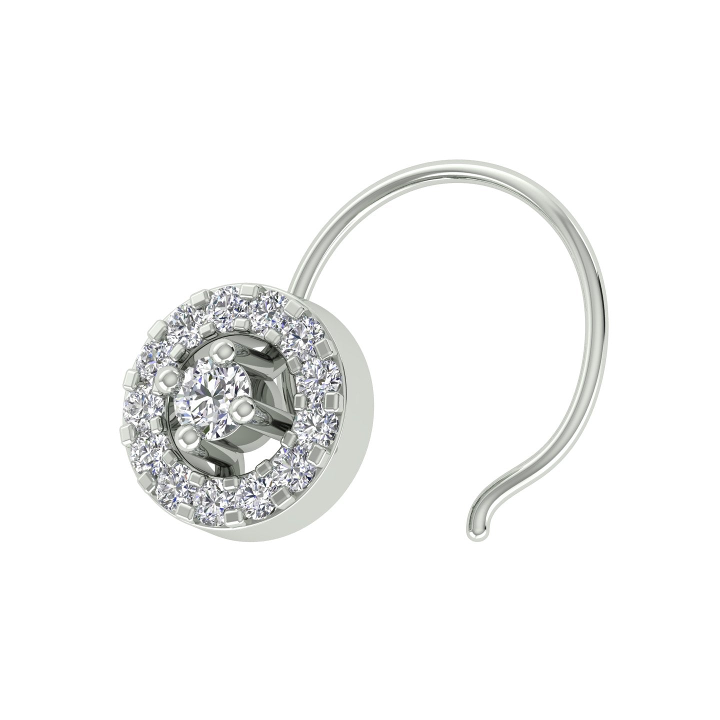 18k White Gold Round Brilliant Cut Minimalist Diamond Nose Pin with Wire of 0.05 Carat