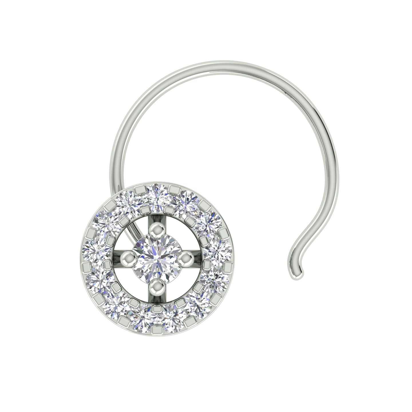 18k White Gold Round Brilliant Cut Minimalist Diamond Nose Pin with Wire of 0.05 Carat