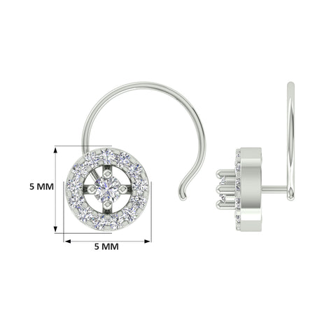 18k White Gold Round Brilliant Cut Minimalist Diamond Nose Pin with Wire of 0.05 Carat