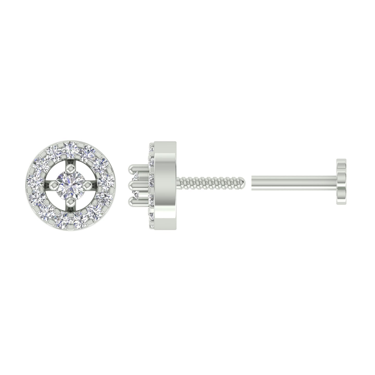 18k White Gold Round Brilliant Cut Captivating Diamond Nose Pin with Screwback of 0.05 Carat