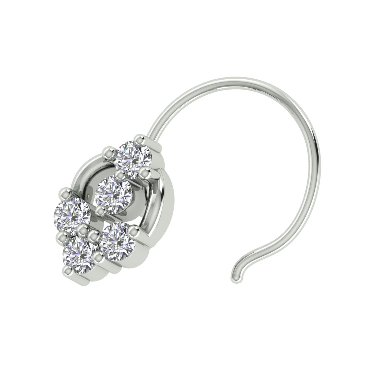 18k White Gold Round Brilliant Cut Intricate Diamond Nose Pin with Wire of 0.05 Carat