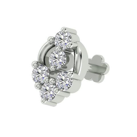 18k White Gold Round Brilliant Cut Unique Diamond Nose Pin with Screwback of 0.05 Carat