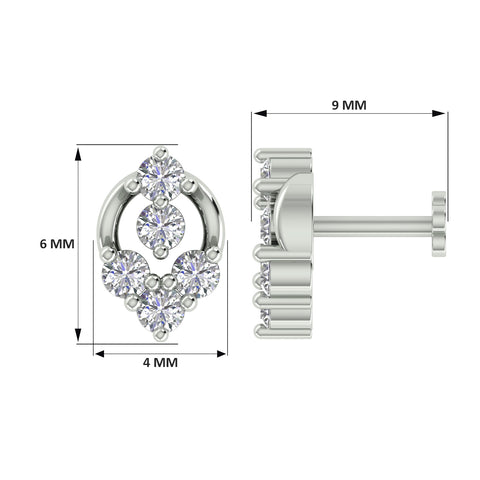 18k White Gold Round Brilliant Cut Unique Diamond Nose Pin with Screwback of 0.05 Carat