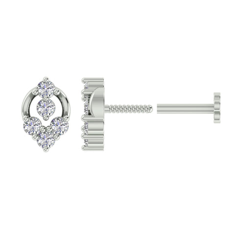 18k White Gold Round Brilliant Cut Unique Diamond Nose Pin with Screwback of 0.05 Carat