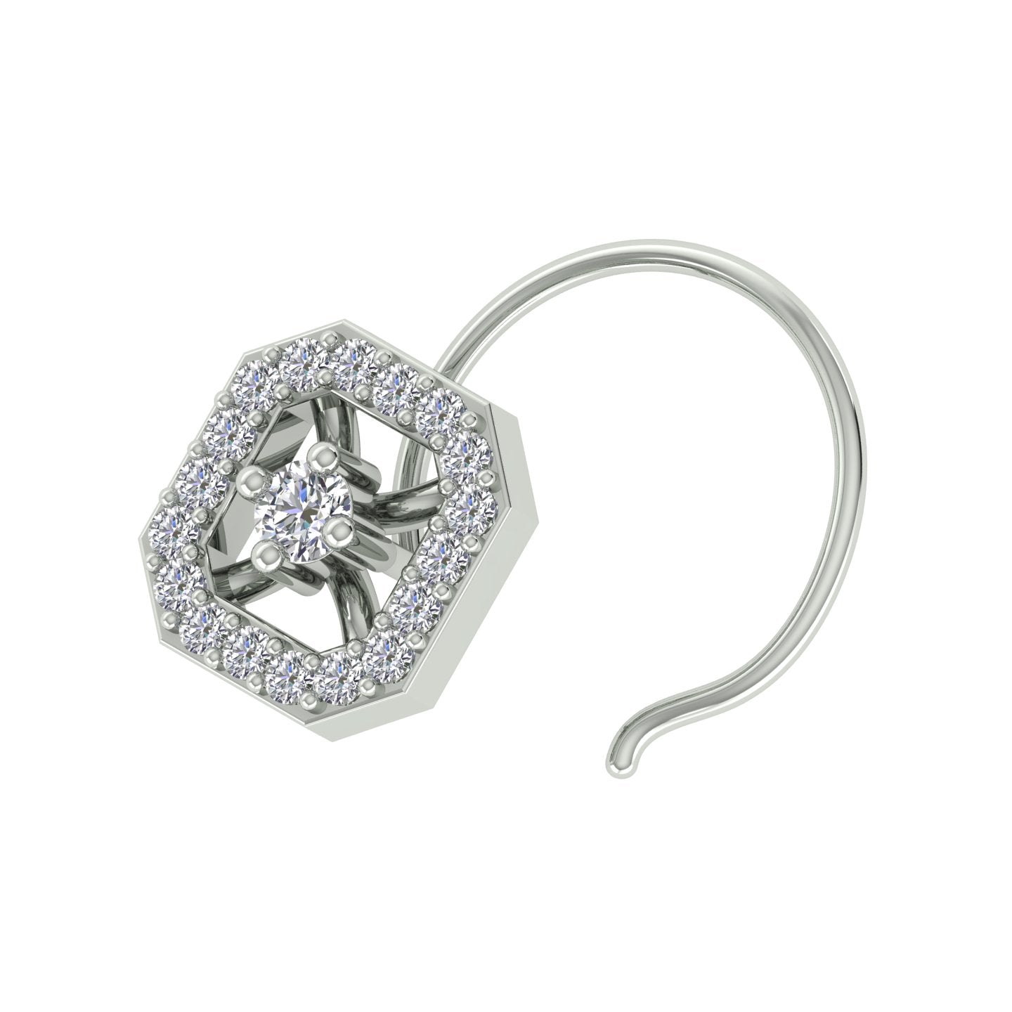 18k White Gold Round Brilliant Cut Abstract Diamond Nose Pin with Wire of 0.06 Carat