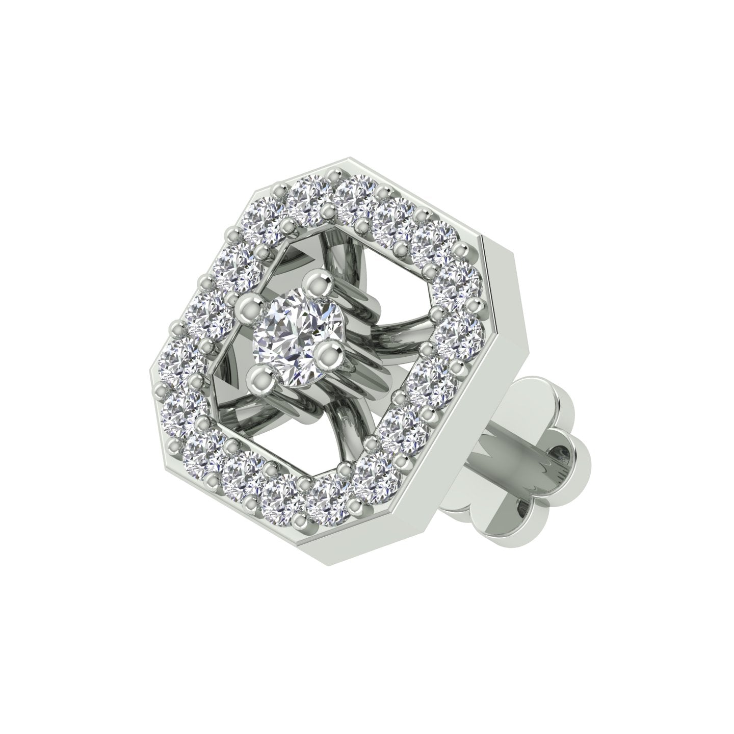 18k White Gold Round Brilliant Cut Dainty Diamond Nose Pin with Screwback of 0.06 Carat