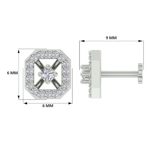 18k White Gold Round Brilliant Cut Dainty Diamond Nose Pin with Screwback of 0.06 Carat