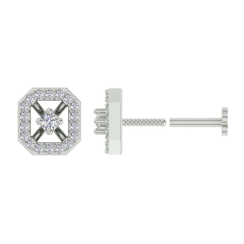 18k White Gold Round Brilliant Cut Dainty Diamond Nose Pin with Screwback of 0.06 Carat