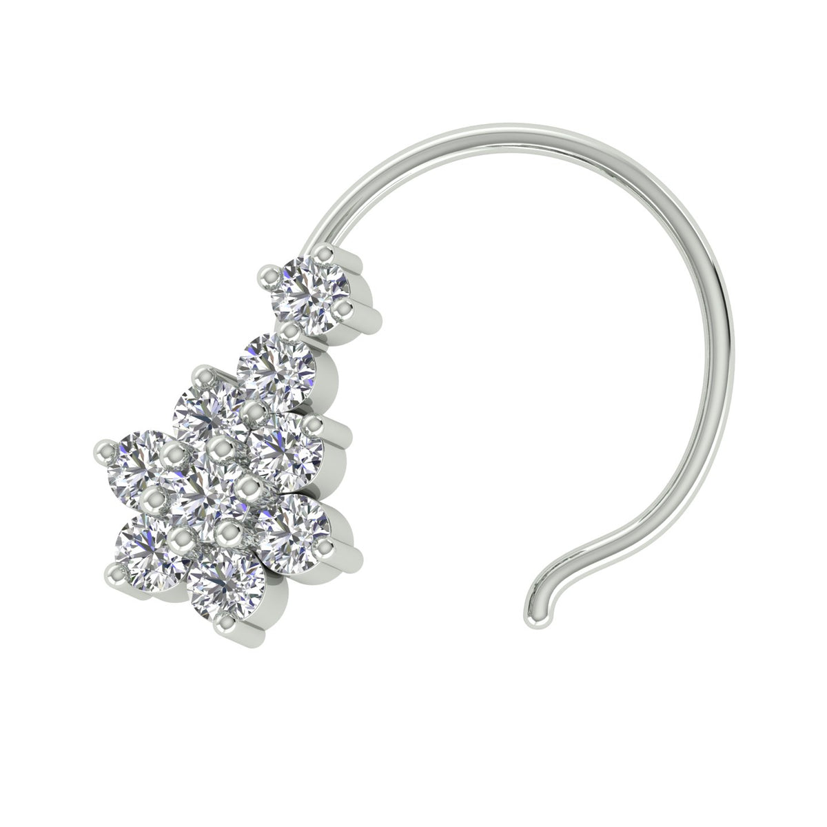 18k White Gold Round Brilliant Cut Statement Diamond Nose Pin with Wire of 0.05 Carat