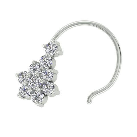 18k White Gold Round Brilliant Cut Statement Diamond Nose Pin with Wire of 0.05 Carat