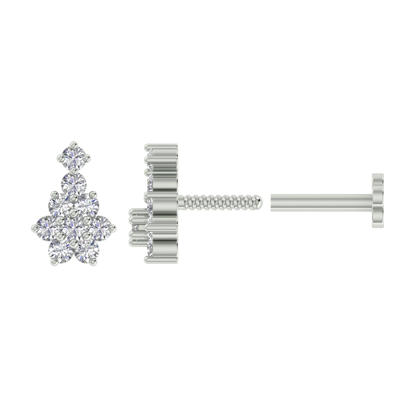 18k White Gold Round Brilliant Cut Elegant Diamond Nose Pin with Screwback of 0.05 Carat