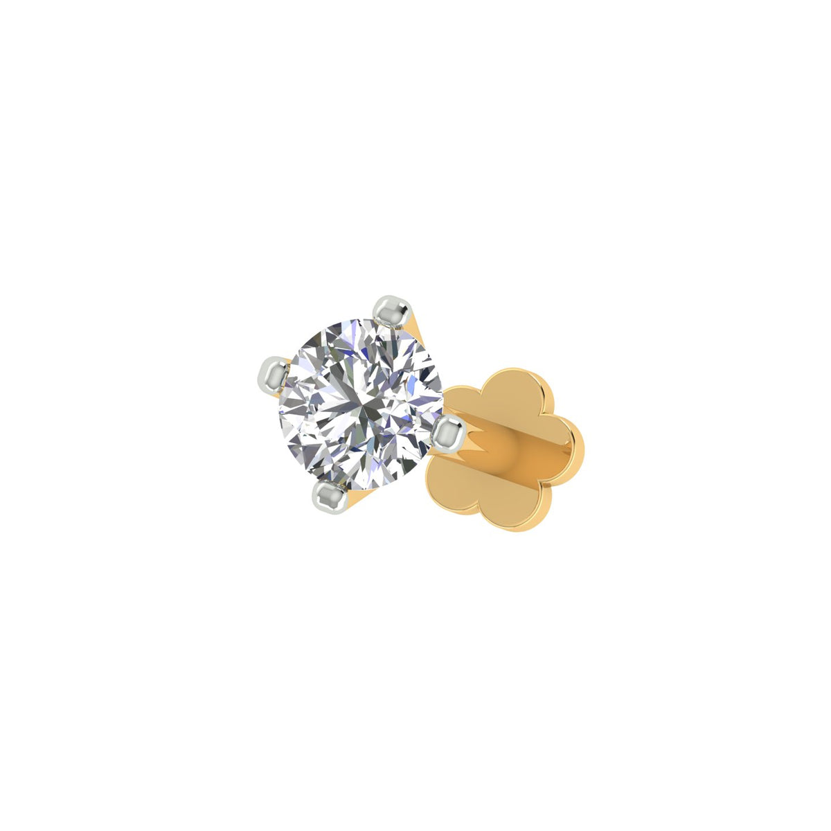 18k Yellow Gold Round Shape Charming Diamond Nose Pin with Screwback of Carat: 0.01