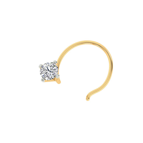 18k Yellow Gold Round Shape Delicate Diamond Nose Pin with Wire of Carat: 0.05