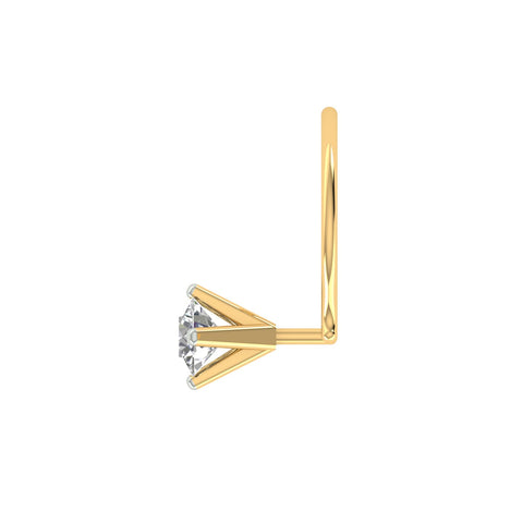 18k Yellow Gold Round Shape Delicate Diamond Nose Pin with Wire of Carat: 0.05