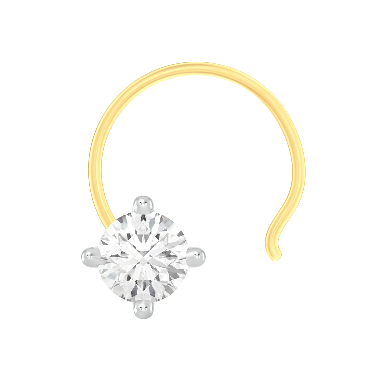 18k Yellow Gold Round Shape Charming Diamond Nose Pin with Wire of Carat: 0.12