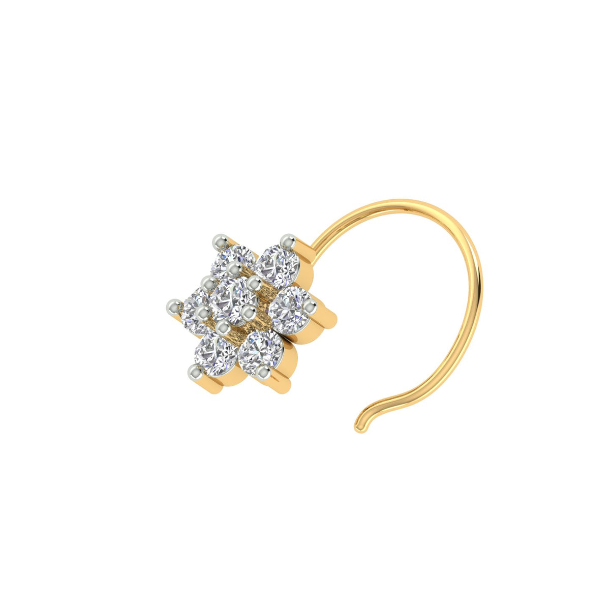 18k Yellow Gold Shape Charming Diamond Nose Pin with Wire of Carat: 0.09