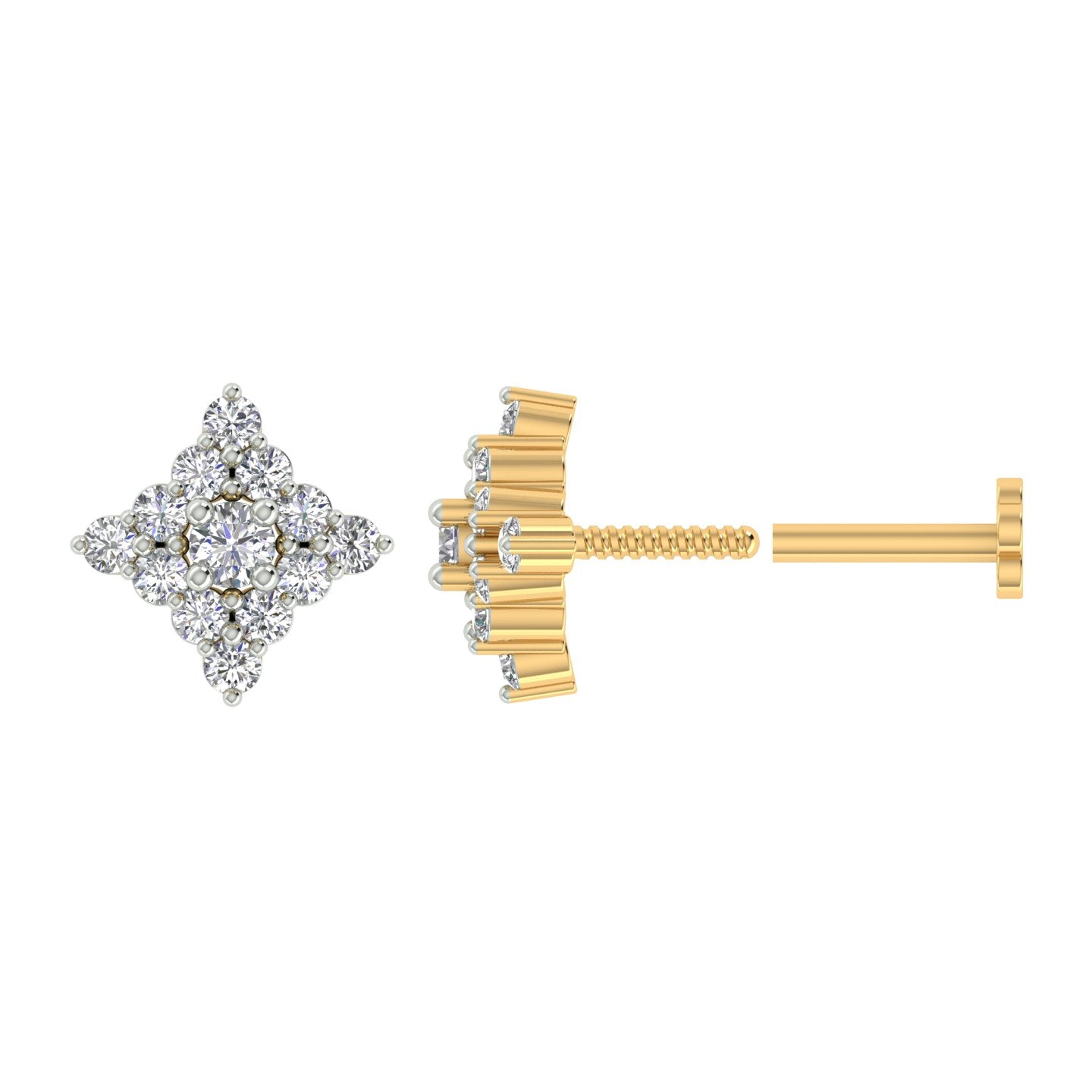 18k Yellow Gold Round Brilliant Cut Petite Diamond Nose Pin with Screwback of 0.07 Carat