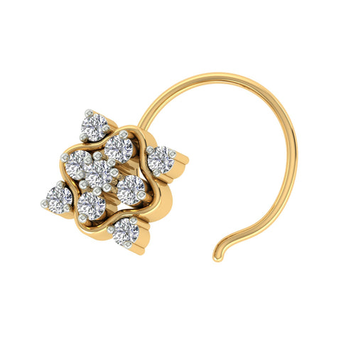 18k Yellow Gold Round Brilliant Cut Unique Diamond Nose Pin with Wire of 0.05 Carat