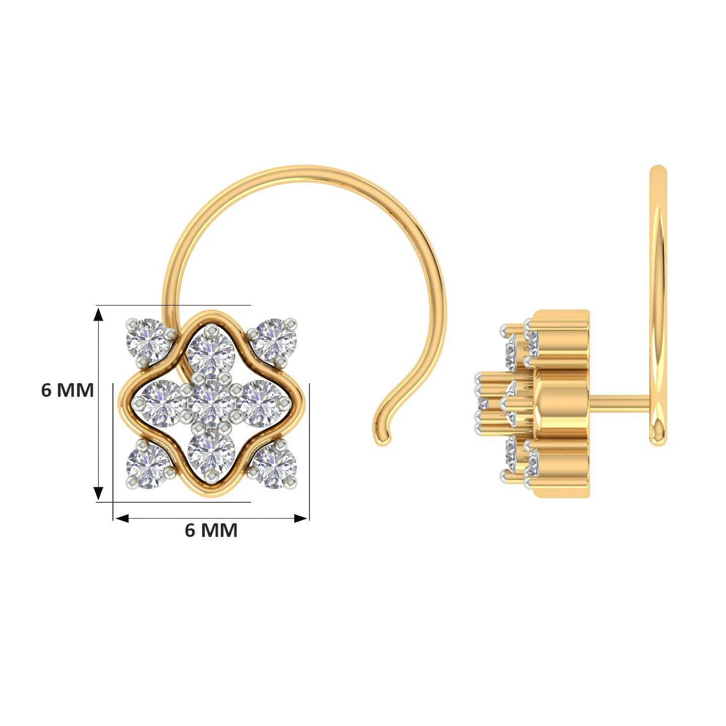 18k Yellow Gold Round Brilliant Cut Unique Diamond Nose Pin with Wire of 0.05 Carat