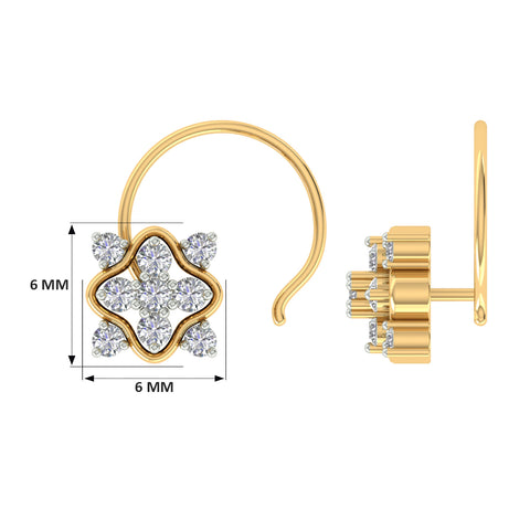 18k Yellow Gold Round Brilliant Cut Unique Diamond Nose Pin with Wire of 0.05 Carat