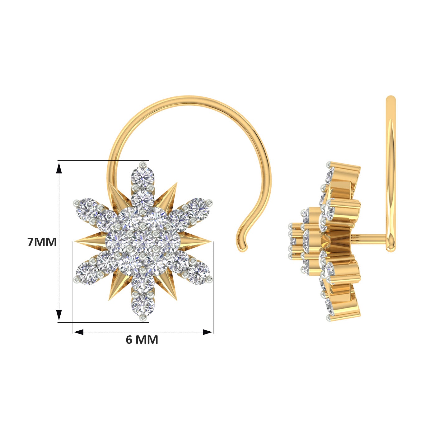 18k Yellow Gold Round Brilliant Cut Abstract Diamond Nose Pin with Wire of 0.06 Carat